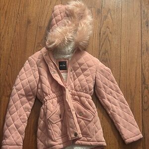 Me Jane Pink Quilted Puffer Jacket with Faux Fur Hood